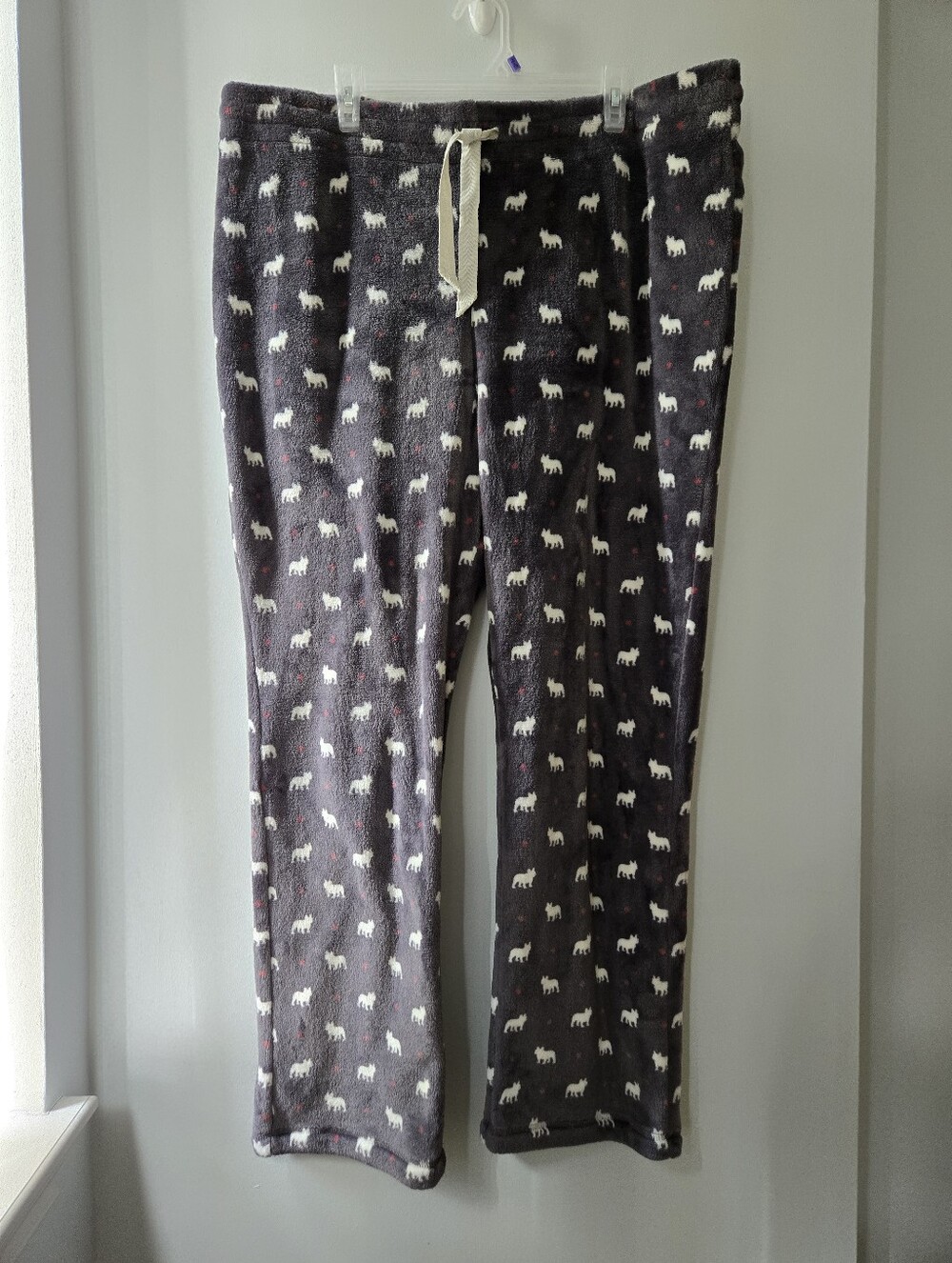 Plush Womens Charcoal Fleece PJ Lounge Pants Wolf Print Wide Leg Cozy Cottage